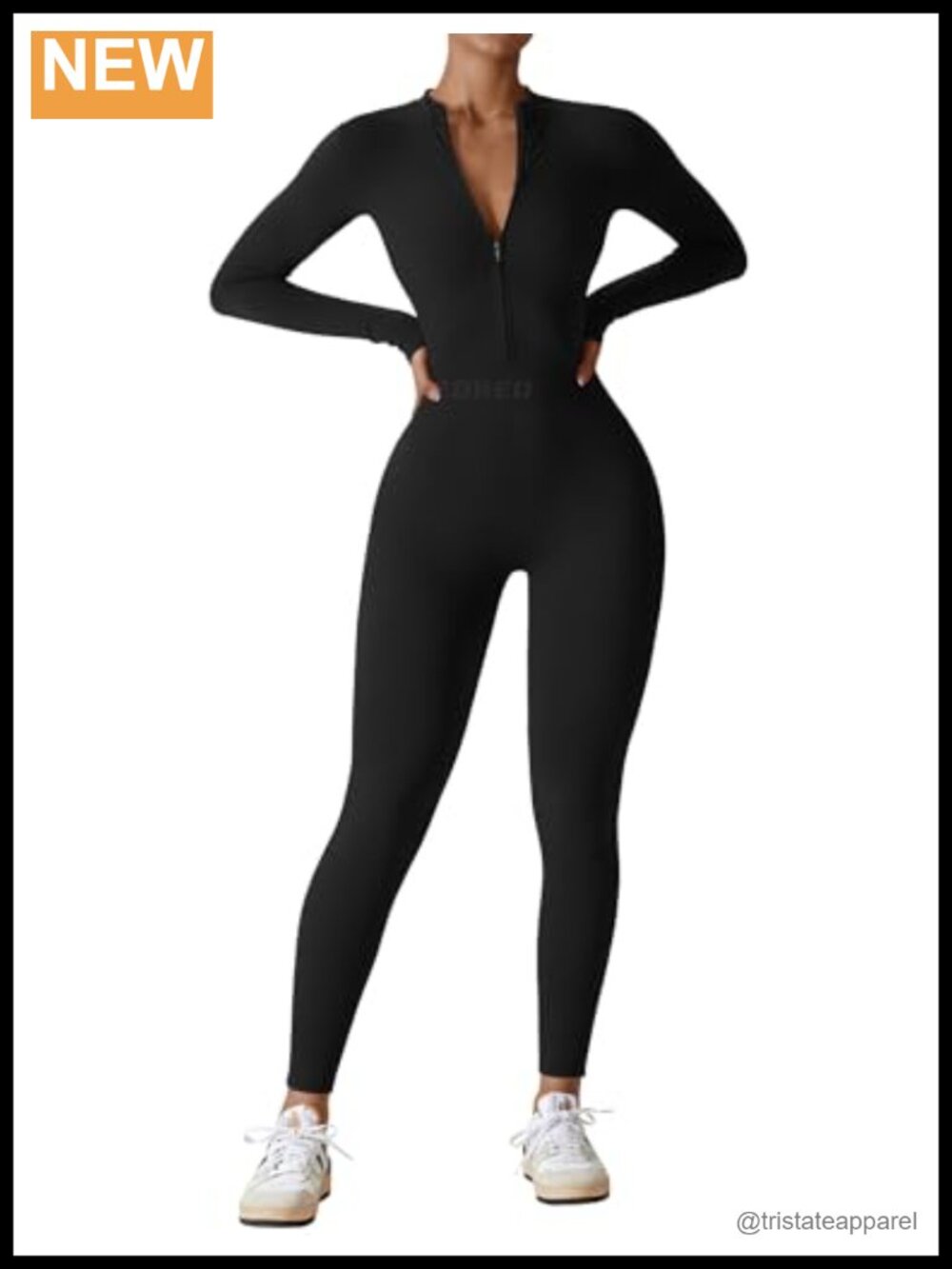 YEOREO Women Long Sleeve Workout Jumpsuit Zip Up Romper Bodysuit One Piece